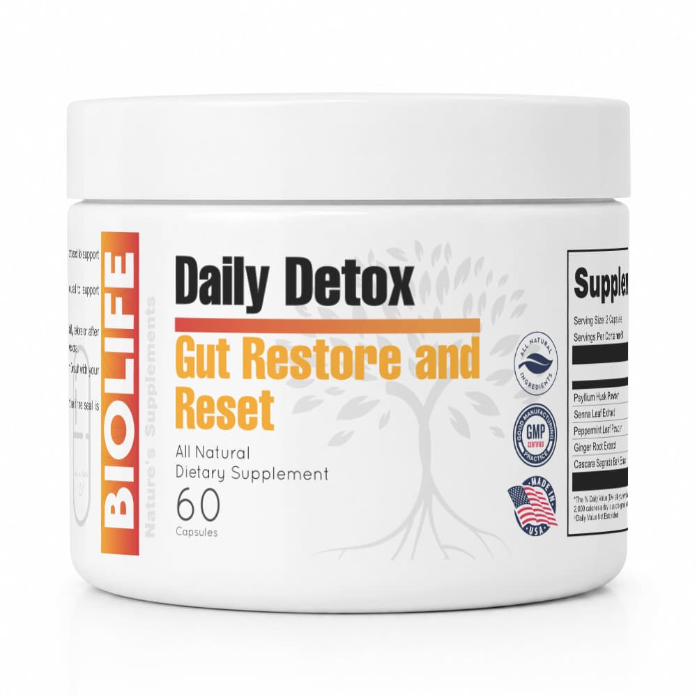 BIOLIFE Daily Detox Gut Restore & Reset – Herbal Digestive Support & Regularity Supplement (60 Capsules)